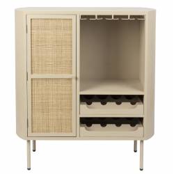 Vinothèque Basse Amaya Woody Armoire à Vins bois, Rotin Métal Meuble de Rangement Bar 38x90x100cm