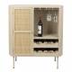 Vinothèque Basse Amaya Woody Armoire à Vins bois, Rotin Métal Meuble de Rangement Bar 38x90x100cm