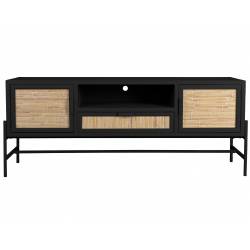Meuble TV Yasu Dutchbone Enfilade Basse Métal Bois et Rotin Meuble de Rangement Noir 3 Portes 1 Niche 38x60x148cm