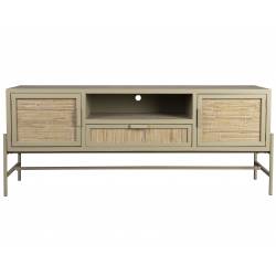 Meuble TV Yasu Dutchbone Enfilade Basse Métal Bois et Rotin Meuble de Rangement Beige 3 Portes 1 Niche 38x60x148cm