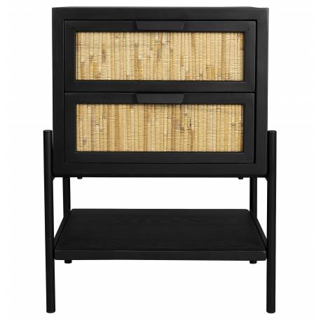 Guéridon Yasu Dutchbone Chevet Bois, Métal et Rotin Table de Nuit 2 Tiroirs 1 Etagère 35x45x64cm