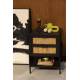 Guéridon Yasu Dutchbone Chevet Bois, Métal et Rotin Table de Nuit 2 Tiroirs 1 Etagère 35x45x64cm