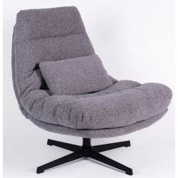 Fauteuil Wilmington Athezza Siège de Salon Pivotant Assise Tissu Gris et Acier 82x84x94cm