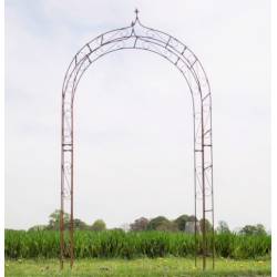 Sublime Arche Fleur de Lys Tuteur Arc à Rosiers Passage de Jardin en Acier Oxydé 32x140x256cm