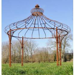 Elégante Tonnelle de Jardin Ronde Gloriette en Acier Brut Oxydé 350x350x380cm