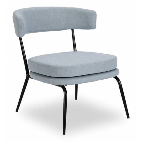 Fauteuil Rigel Athezza Chaise de Salon Métal Noir et Tissu Bleu Ciel Assise Basse Design 68x70x72cm