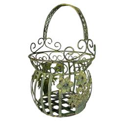 Petite Jardinière Façon Panier Pot de Fleur Bac de Plantation en Métal Vert 21,5x21,5x33cm