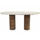 Table Basse Kouk Woody Table de Salon Ovale Manguier et Marbre Sellette d’Appoint 40x43x100cm