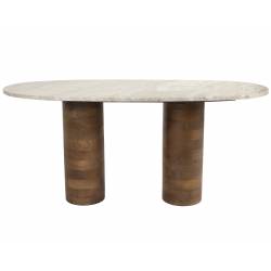 Table Basse Kouk Woody Table de Salon Ovale Manguier et Marbre Sellette d’Appoint 40x43x100cm