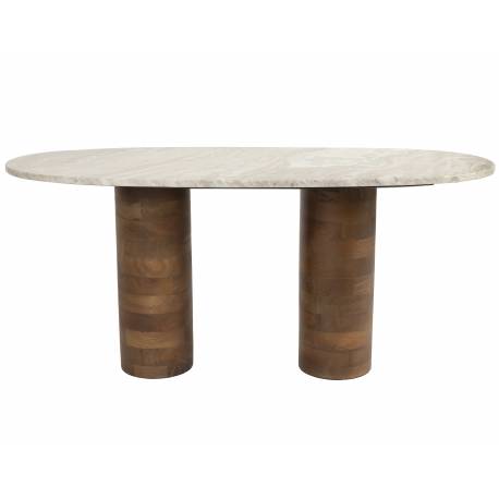 Table Basse Kouk Woody Table de Salon Ovale Manguier et Marbre Sellette d’Appoint 40x43x100cm