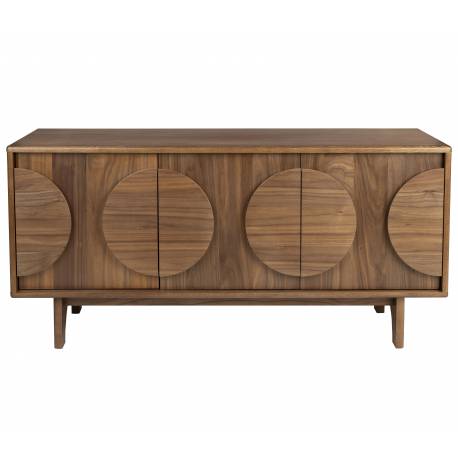 Bahut Groove Zuiver Buffet de Rangement 3 Portes Vaisselier Frêne Finition Noyer 40x58x120cm