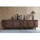 Bahut Groove Zuiver Buffet de Rangement 3 Portes Vaisselier Frêne Finition Noyer 40x58x120cm