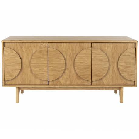 Bahut Groove Zuiver Buffet de Rangement 3 Portes Vaisselier Chêne Finition Naturelle 40x58x120cm