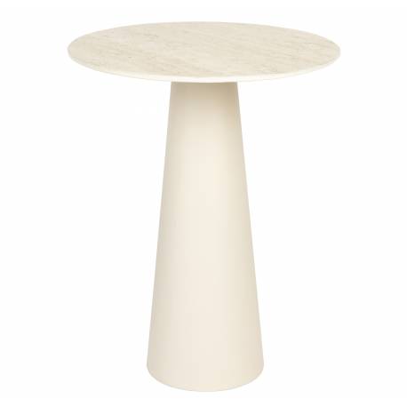 Guéridon Bas Joya Woody Bout de Canapé Métal et Céramique Sellette d’Appoint Ronde Design 40x40x52cm