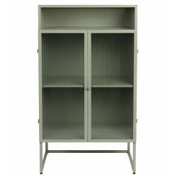 Armoire Haute Herbe Woody Vaisselier Métal Bois et Verre Meuble de Rangement sur Pied 35x60x105cm