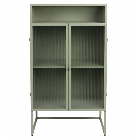 Armoire Haute Herbe Woody Vaisselier Métal Bois et Verre Meuble de Rangement sur Pied 35x60x105cm