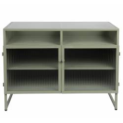 Vaisselier Herbe Woody Bahut Double Métal Bois et Verre Meuble de Rangement sur Pied 38x58x80cm