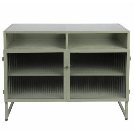Vaisselier Herbe Woody Bahut Double Métal Bois et Verre Meuble de Rangement sur Pied 38x58x80cm