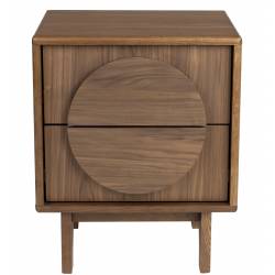 Chevet Groove Zuiver Table de Nuit 2 Tiroirs Guéridon Frêne Finition Noyer 40x45x55cm