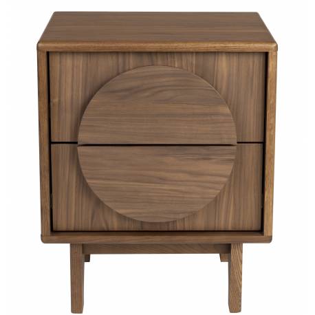 Chevet Groove Zuiver Table de Nuit 2 Tiroirs Guéridon Frêne Finition Noyer 40x45x55cm