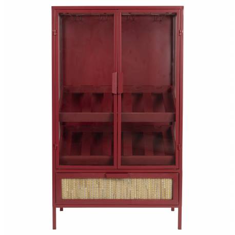 Armoire à Vin Mori Dutchbone Vaisselier Verre, Métal et Bambou Vitrine sur Pied 2 Portes 35x60,5x130cm