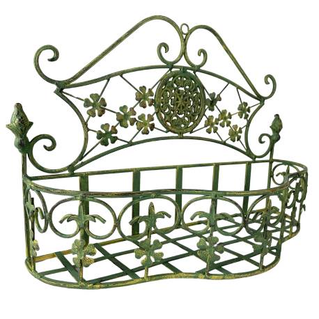 Jardinière PM à Accrocher Balconnière en Acier et Fonte Patinée Vert Ancien Support à Plantes 14x30x41,5cm