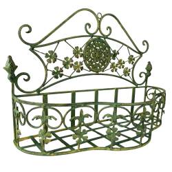 Jardinière GM à Accrocher Balconnière en Acier et Fonte Patinée Vert Ancien Support à Plantes 17,5x30,5x46cm