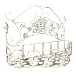 Jardinière GM à Accrocher Balconnière en Acier et Fonte Patinée Blanc Support à Plantes 17,5x30,5x46cm