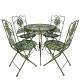 Salon de Jardin Louise 4 Places Mobilier en Verre Acier et Fonte Patiné Vert Ensemble d’Extérieur de Charme
