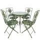 Salon de Jardin Louise 4 Places Mobilier en Verre Acier et Fonte Patiné Vert Ensemble d’Extérieur de Charme