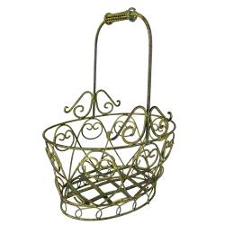 Panier Décoratif MM Acier Patiné Vert Support à Plantes à Anse Porte Plante Forme Ronde 20,5x30x40cm