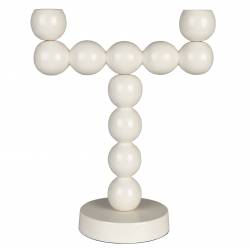 Bougeoir Double Fonte d’Aluminium Bubble Zuiver Candélabre Beige Support à Bougies Bâtons Design 10x20x25cm