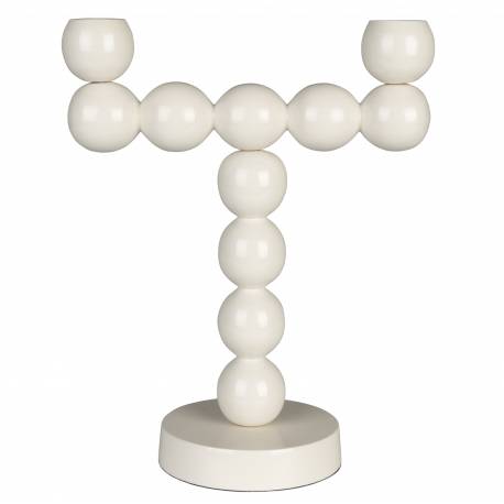 Bougeoir Double Fonte d’Aluminium Bubble Zuiver Candélabre Beige Support à Bougies Bâtons Design 10x20x25cm