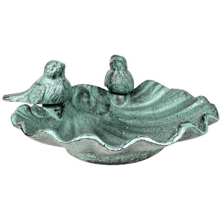 Bain d'Oiseau Mangeoire à Oiseaux Grainetier Abreuvoir Baignoire en Fonte Vert 9x19x21cm
