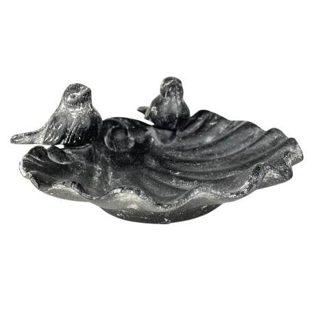Bain d'Oiseau Mangeoire à Oiseaux Grainetier Abreuvoir Baignoire en Fonte Grise 9x19x21cm