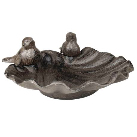 Bain d'Oiseau Mangeoire à Oiseaux Grainetier Abreuvoir Baignoire en Fonte Marron 9x19x21cm