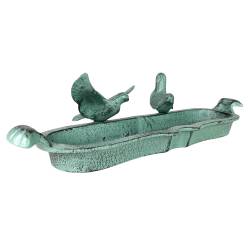 Bain à Oiseaux Mangeoire a Oiseau Abreuvoir Jardinière Bain d'Oiseau Vide Poche en Fonte Patinée Vert Clair 11x12x44cm