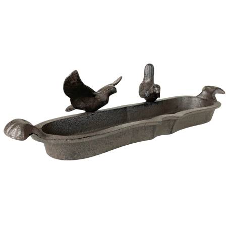 Bain Oiseaux Mangeoire a Oiseau Abreuvoir Jardinière Porte Plante Vide Poche en Fonte Patinée Marron 11x12x44cm