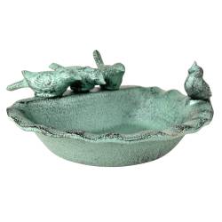 Bain d'Oiseau Mangeoire à Oiseaux Grainetier Abreuvoir Baignoire Bain à Oiseau en Fonte Vert Clair 8x19,50x19,50cm