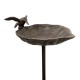 Set de 2 Tuteurs Bain d'Oiseaux ou Pics de Jardin 2 Coupelles Façon Bénitier Bain à Oiseau en Fonte Patinée Marron 15x15x100cm