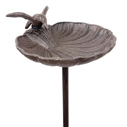 Grand Tuteur Bain d'Oiseau ou Pic de Jardin Coupelle Façon Bénitier Bain à Oiseau en Fonte Patinée Marron 14x15x100cm