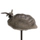 Grand Tuteur Bain d'Oiseaux ou Pic de Jardin Coupelle Façon Bénitier Bain à Oiseau en Fonte Patinée Marron 13x18x100cm