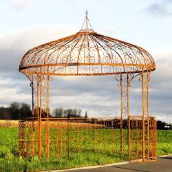 Charmante Tonnelle de Jardin Ronde Gloriette en Acier Brut Oxydé 300x300x340cm