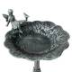 Bain Oiseau sur Pied Grand Bénitier en Fonte Verte Abreuvoir Rond Motif Fée 24x24x52cm