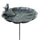 Bain Oiseau Coquille en Fonte Patiné Vert Abreuvoir à Oiseau sur Tige Mangeoire Extérieure à Coupelle 26,5x26,5x121cm