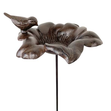 Grand Bénitier sur Tige Abreuvoir à Piquer en Fonte Marron Mangeoire à Oiseau Fleur 24x24x121cm
