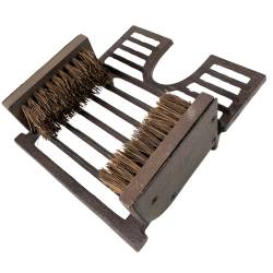 Gratte Pied avec Brosse à Pied et Tire Botte en Fonte Patinée Marron 11,5x22x25,5cm