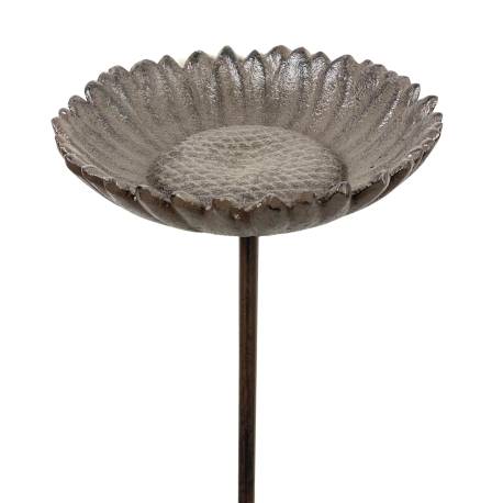 Abreuvoir à Piquer Bain d’Oiseau en Fonte Mangeoire sur Pique Tuteur Patiné Marron Décoration Jardin 14x14x94cm