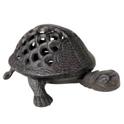 Tortue à Poser Lanterne Bougeoir Photophore Porte Bougie Sculpture en Fonte Patinée Marron 12x21x30cm