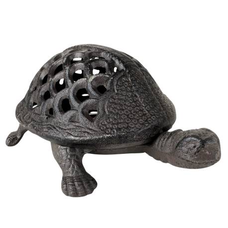 Tortue à Poser Lanterne Bougeoir Photophore Porte Bougie Sculpture en Fonte Patinée Marron 12x21x30cm